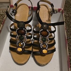 Mojo Moxy Black Sandals with Colorful Gem Accents